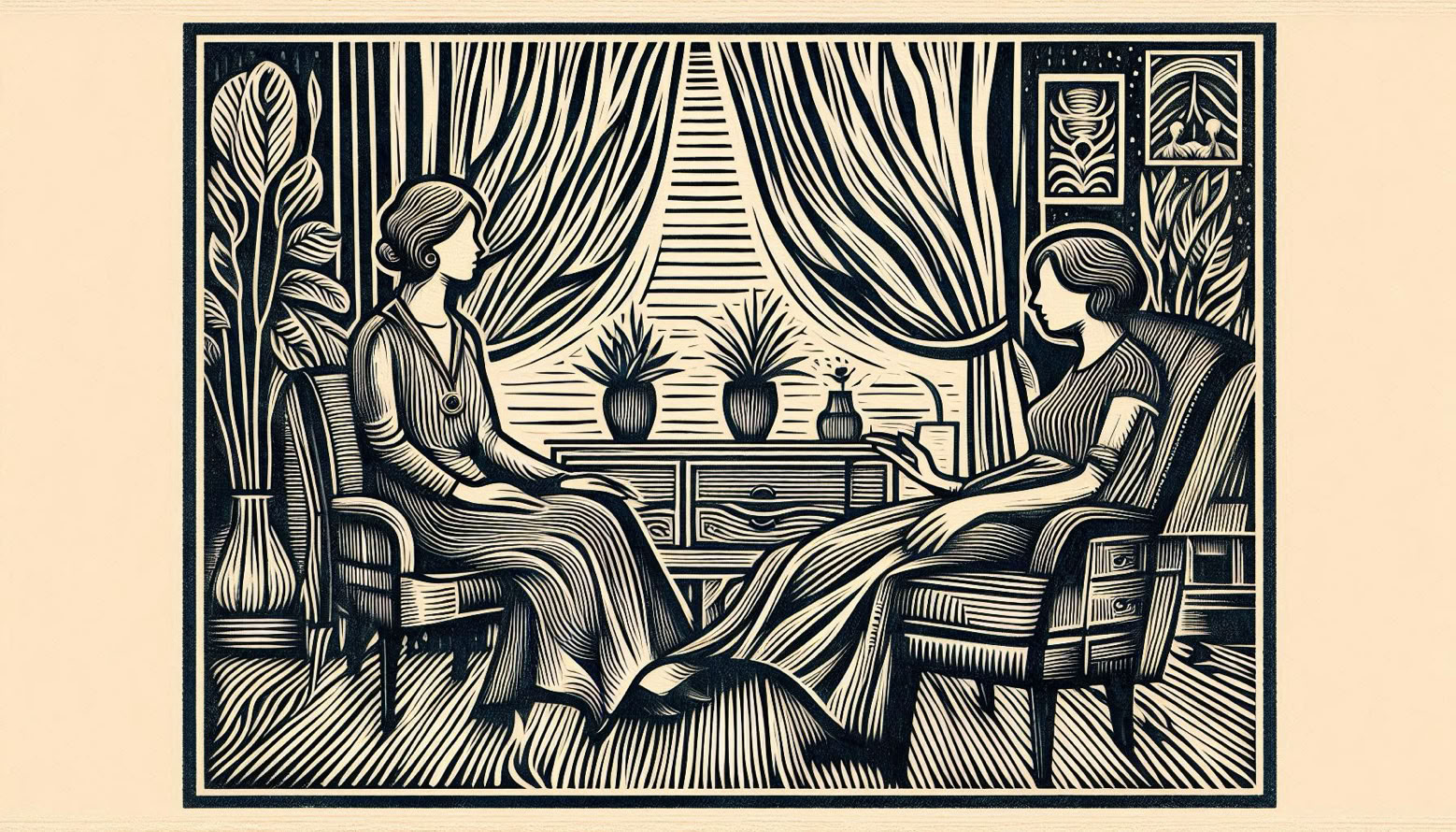 vintage linocut style illustration symbolising in person hypnotherapy