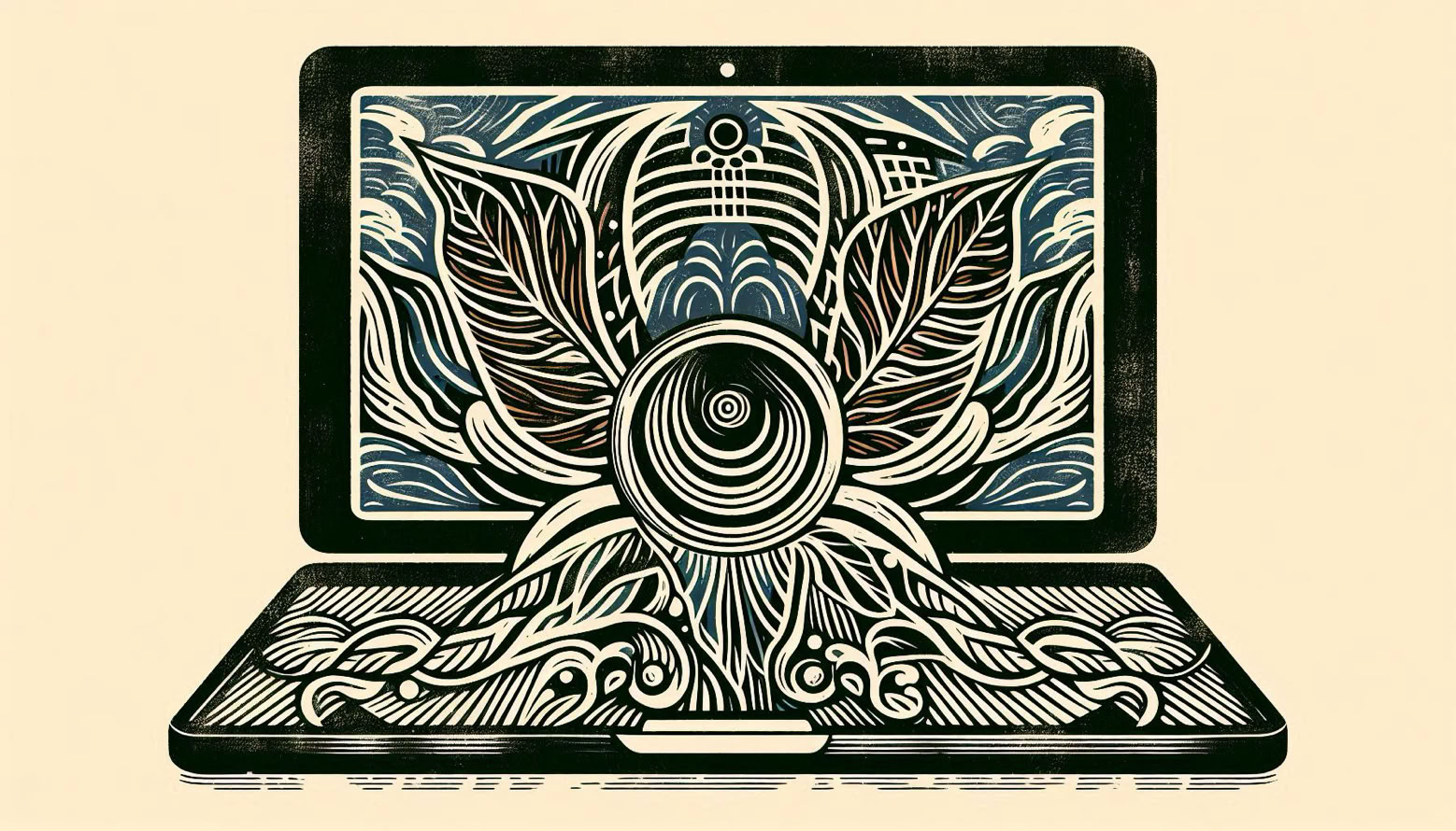 vintage linocut style illustration symbolising online hypnotherapy connection