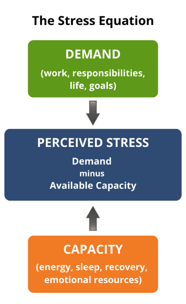 Diagram showing perceived stress as demand minus available capacity