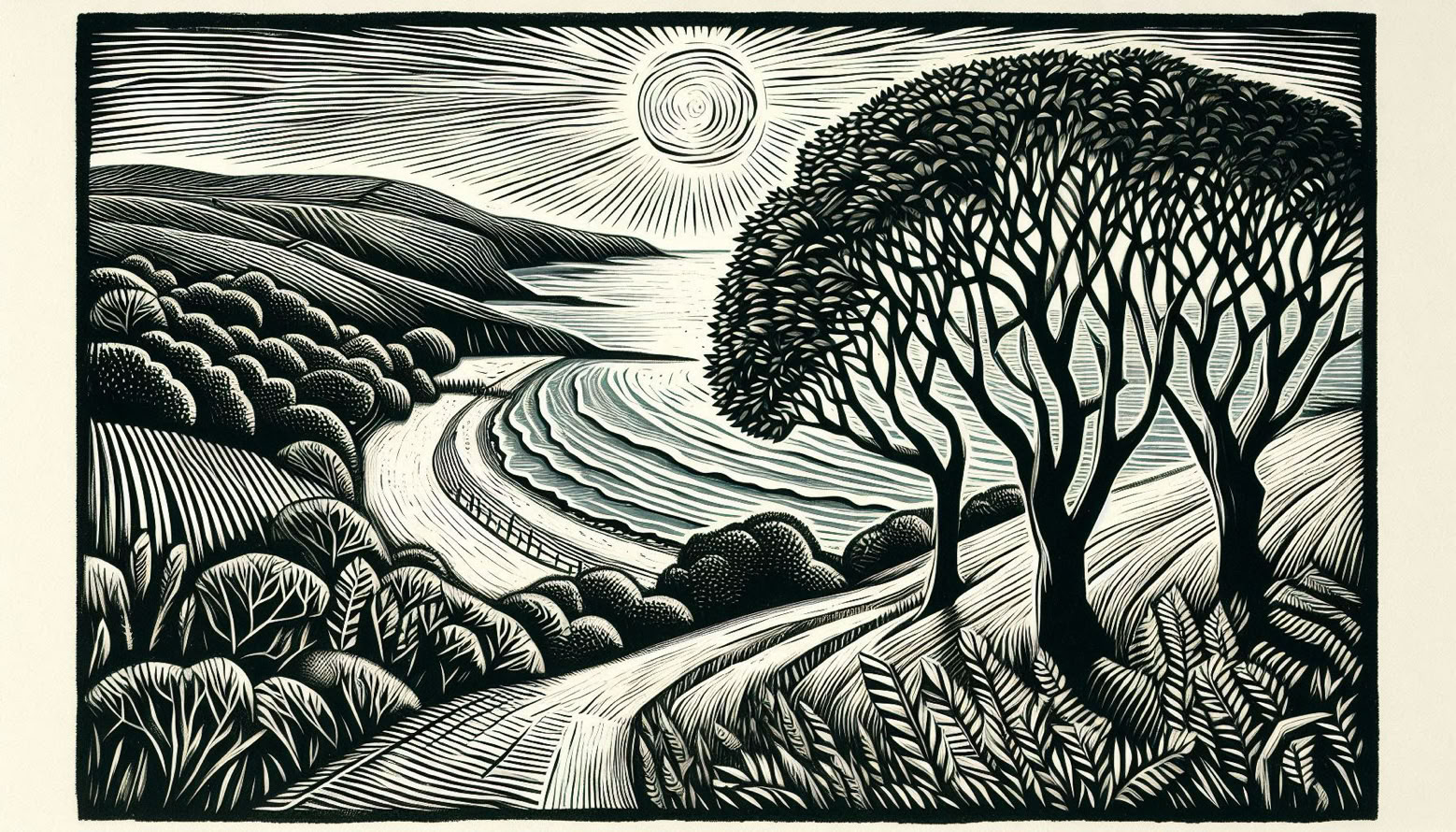 Vintage linocut print illustrating metaphor